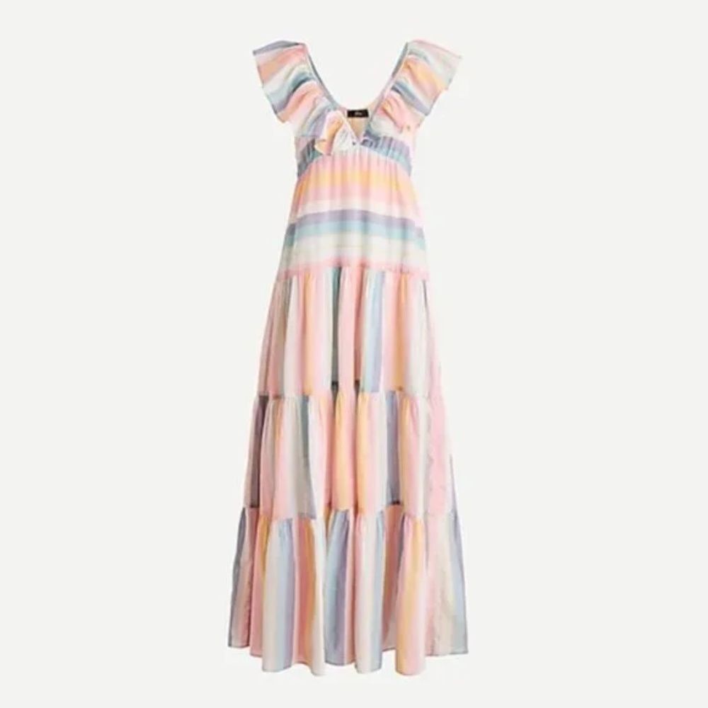 NWT J. Crew Ruffle Beach Cover-up Maxi Dress in Sunset Stripe